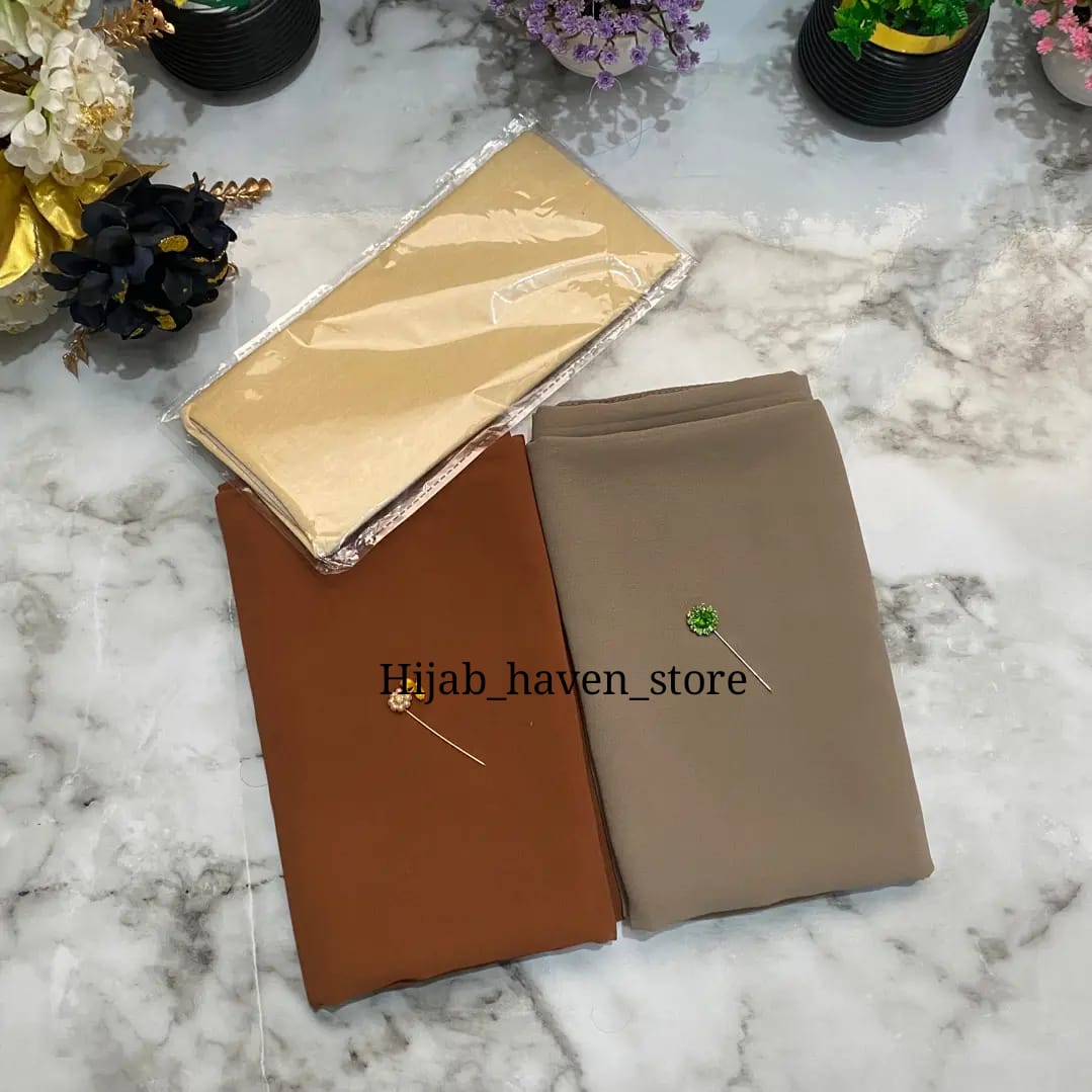 2 hijabs 1 tube cap pins