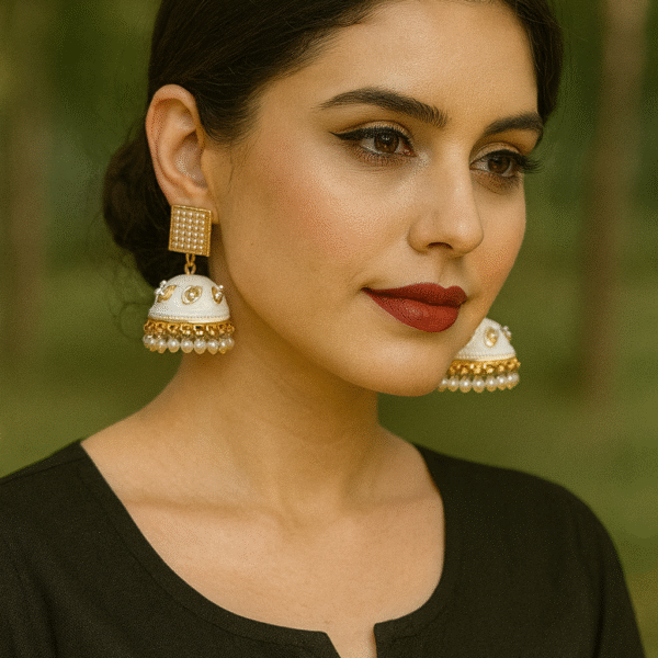 Kundan Jhumka Earing ( White & Golden )