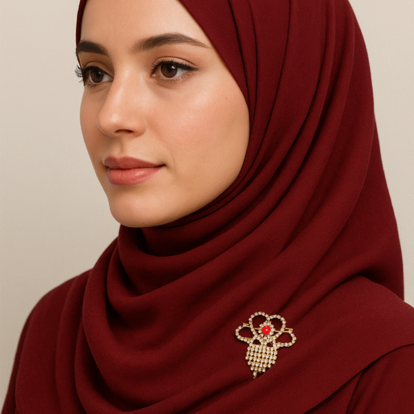 Royal Crystal Bow Hijab Brooch (golden with Maroon rhinestone)