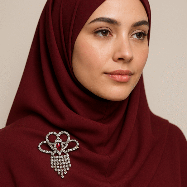 Royal Crystal Bow Hijab Brooch (Silver )