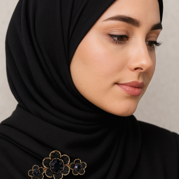 Elegant Flower Blossom Hijab Brooch (Black )