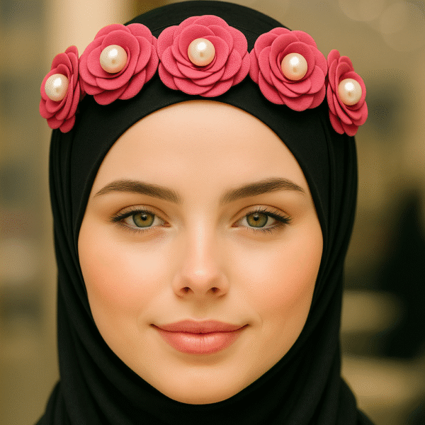 Pearl Rose Hijab Crown (Pink )