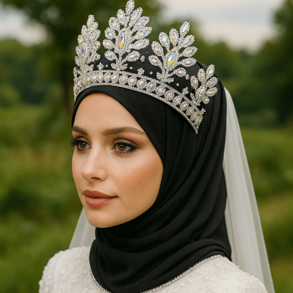 Zircon Royal Crystal Leaf Bridal Hijab Crown