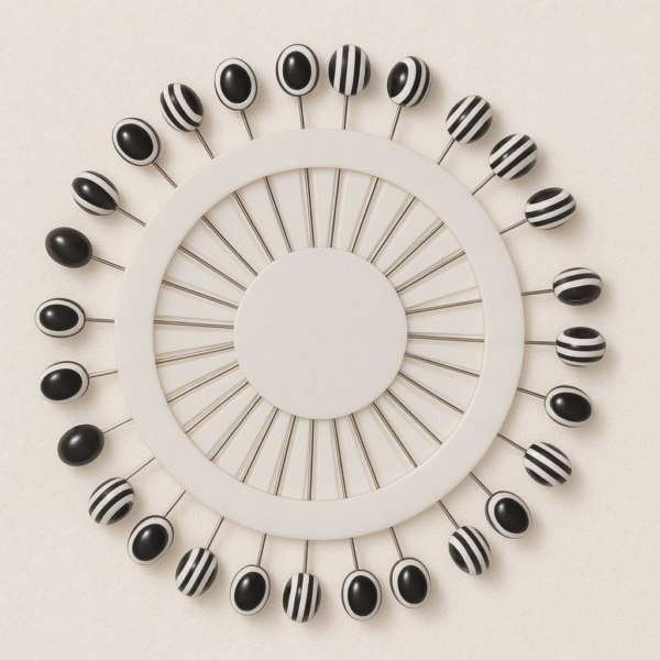 Black & White striped + solid oval hijab pin (Single Pin )