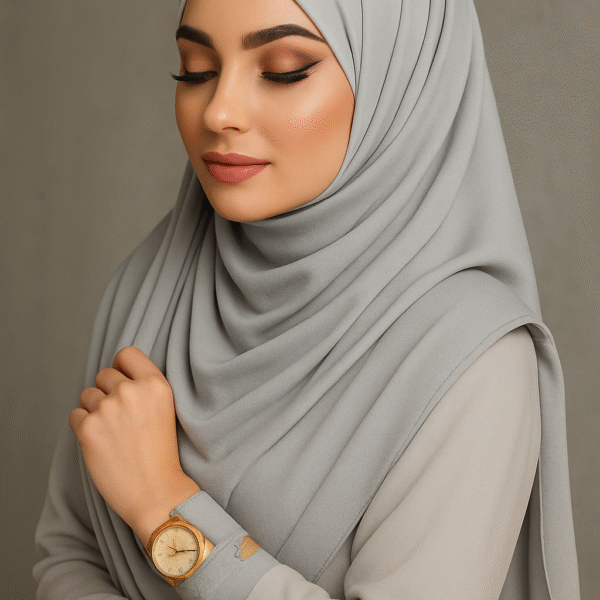 Chiffon Georgette Hijab with watch & Bracelet (Gray )