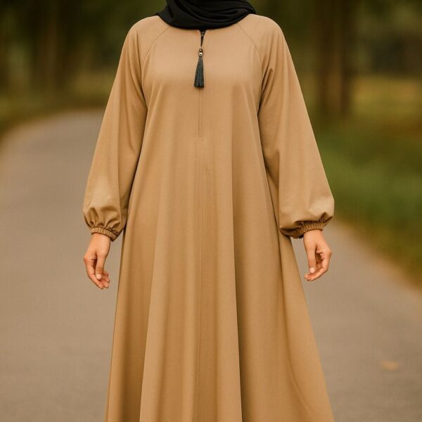 Tessel Zipper Full Flair Abayas (Skin Brown )