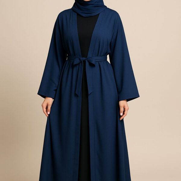 Double Layer Abaya with Belt (Navy Blue Upper & Black Inner)
