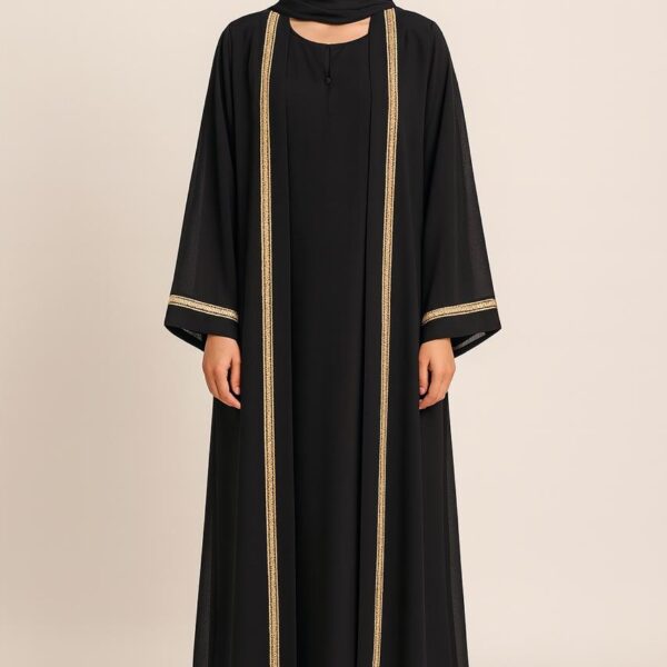 Black Double Layer Abaya with Lace style work  (Premium Nida Inner & High Multy chiffon Upper)