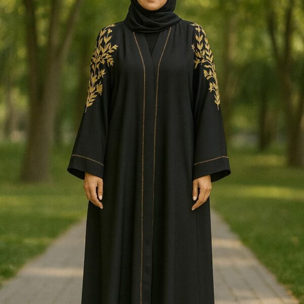 Golden Grace Abaya (Where Black Meets Royal Elegance)