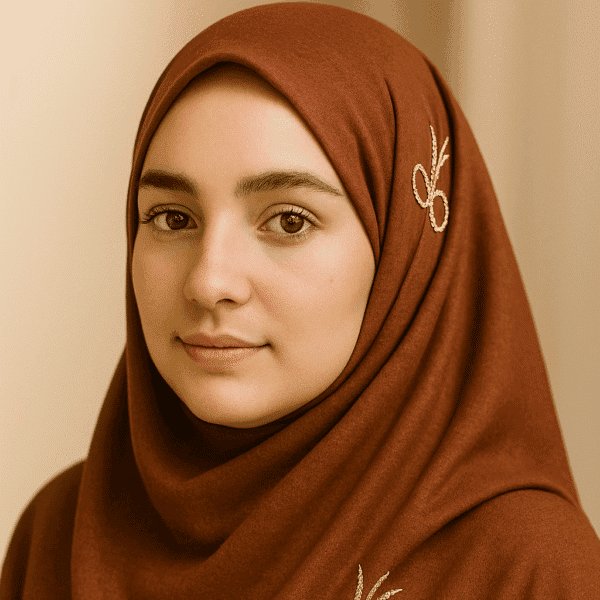 Soft brown hijab with elegant gold embroidery, perfect for stylish modest fashion.