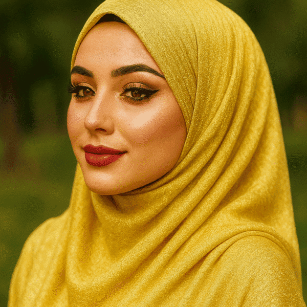 Elegant yellow hijab for women, versatile modest fashion accessory, stylish Muslim headscarf for all seasons.