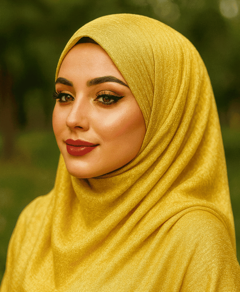 Elegant yellow hijab for women, versatile modest fashion accessory, stylish Muslim headscarf for all seasons.
