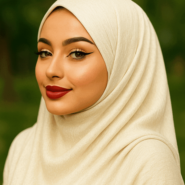 Soft beige hijab showcasing elegant modest fashion for women.