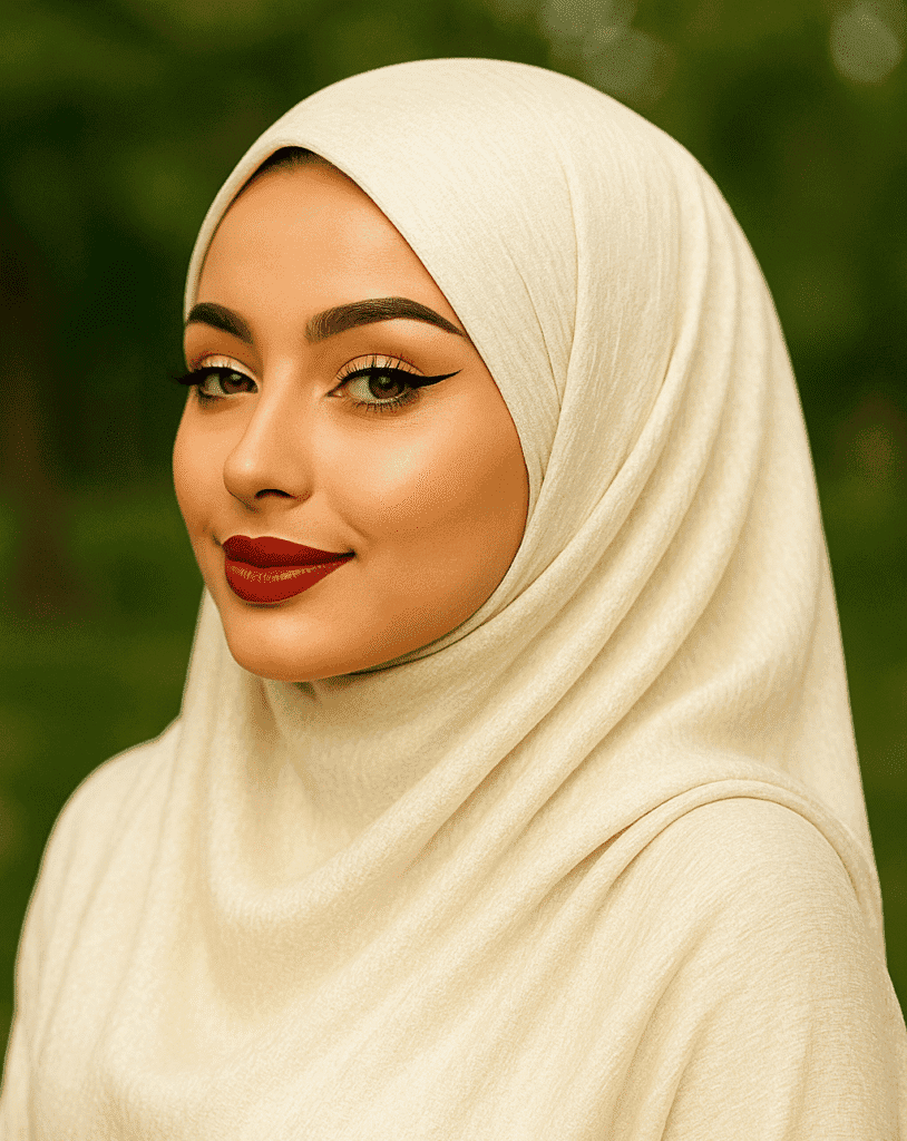 Soft beige hijab showcasing elegant modest fashion for women.