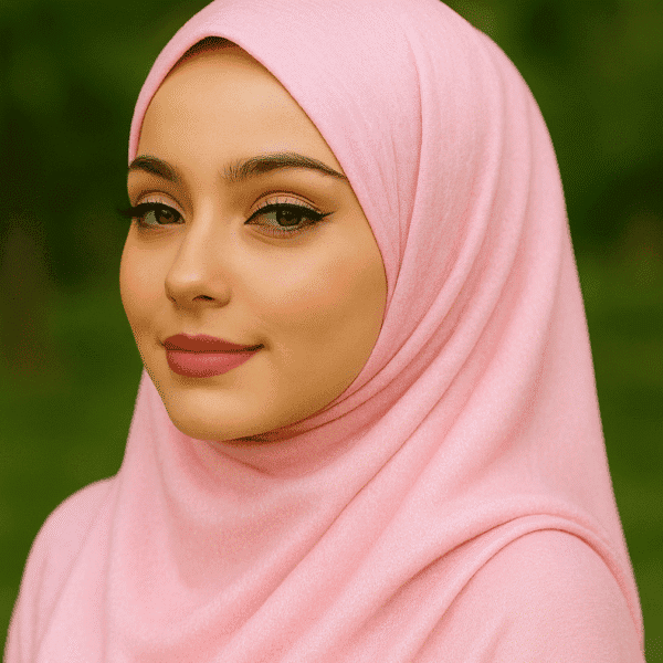 Soft pink hijab for women, stylish and comfortable Islamic modest fashion.