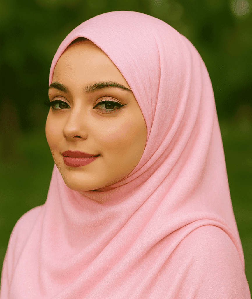 Soft pink hijab for women, stylish and comfortable Islamic modest fashion.