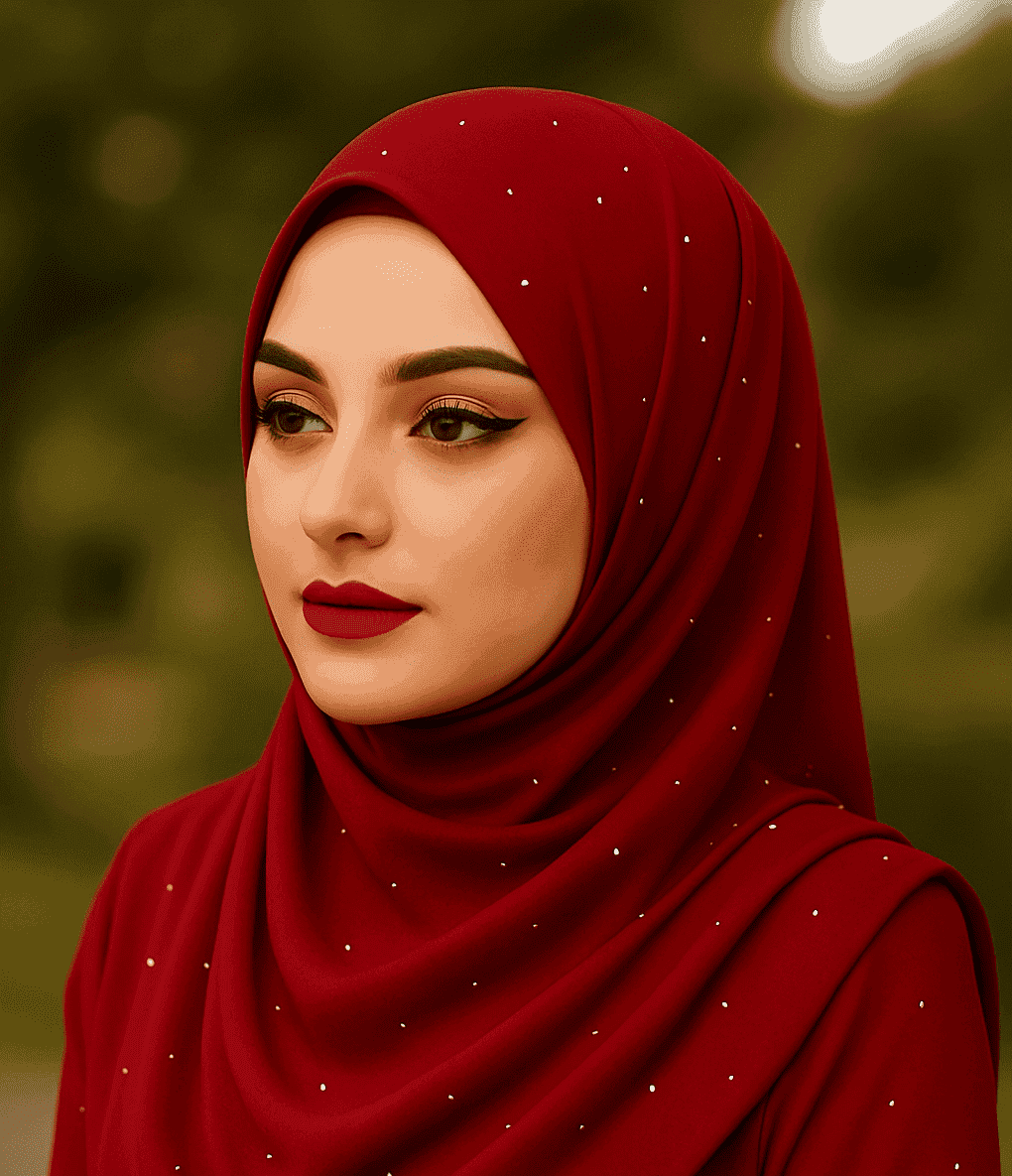 ChatGPT Image Dec 1, 2025, 10_27_04 AM Elegant red hijab with embellishments, perfect for modest fashion and special occasions.