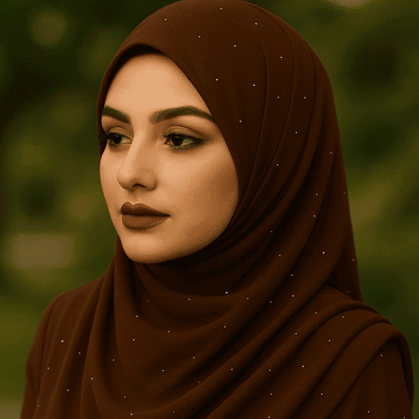 Elegant brown hijab with subtle embellishments, perfect for modest fashion and special occasions.
