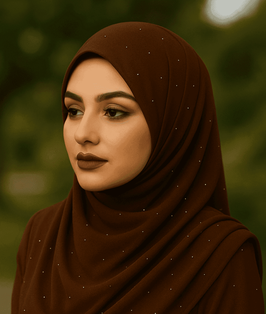 Elegant brown hijab with subtle embellishments, perfect for modest fashion and special occasions.