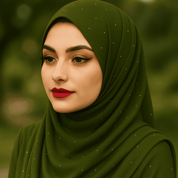 Soft Green Hijab with Rhinestone Accents for Elegant Muslim Women's Fashion.