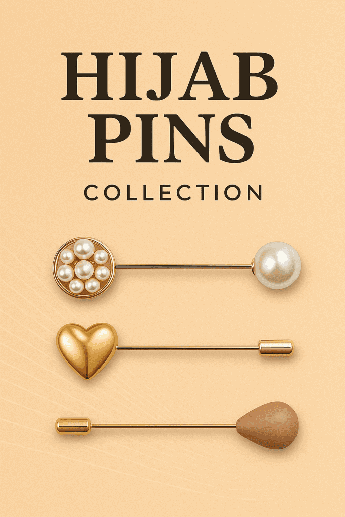 Pearl hijab pins with gold and pearl designs for elegant hijab styling.