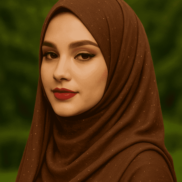 Elegant brown hijab with subtle glitter accents, perfect for modest fashion and special occasions.