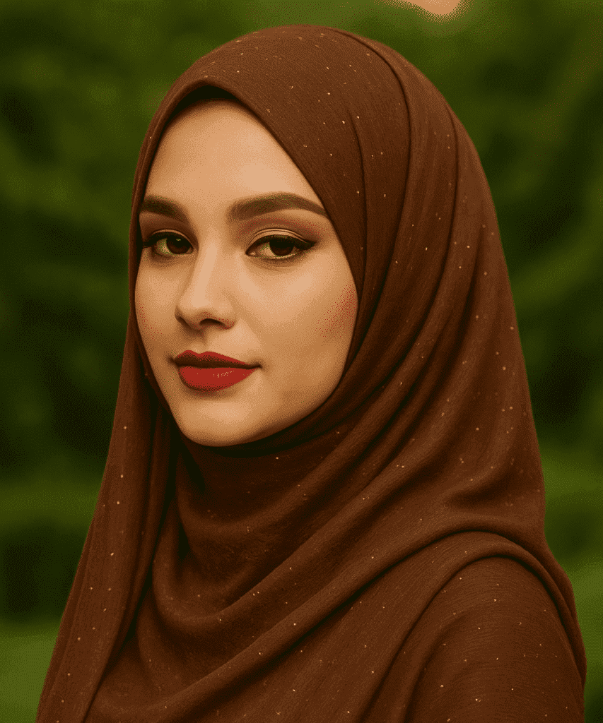 Elegant brown hijab with subtle glitter accents, perfect for modest fashion and special occasions.