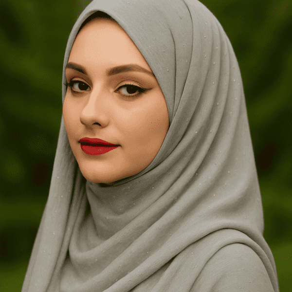 Elegant Grey Hijab with Pearl Embellishments for Modest Fashion.