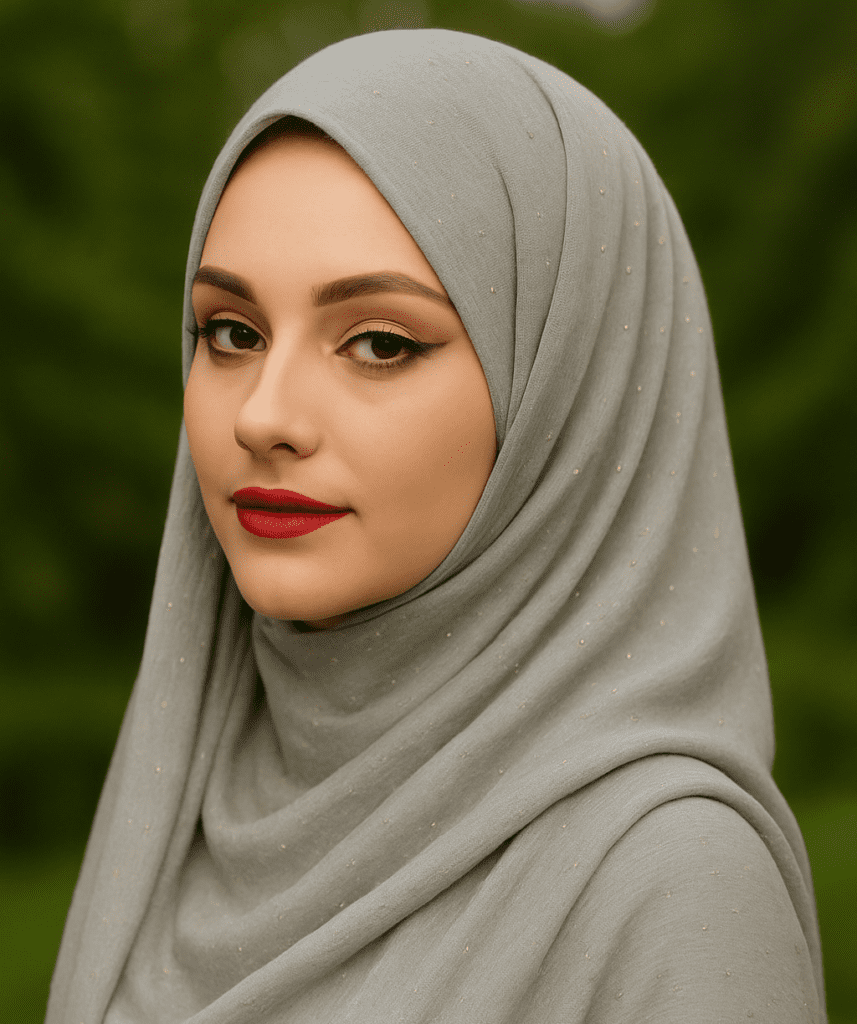 Elegant Grey Hijab with Pearl Embellishments for Modest Fashion.