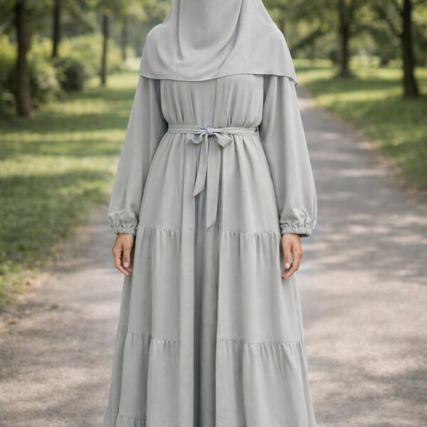 Elaya Flow Tier Abaya (Soft Gray )