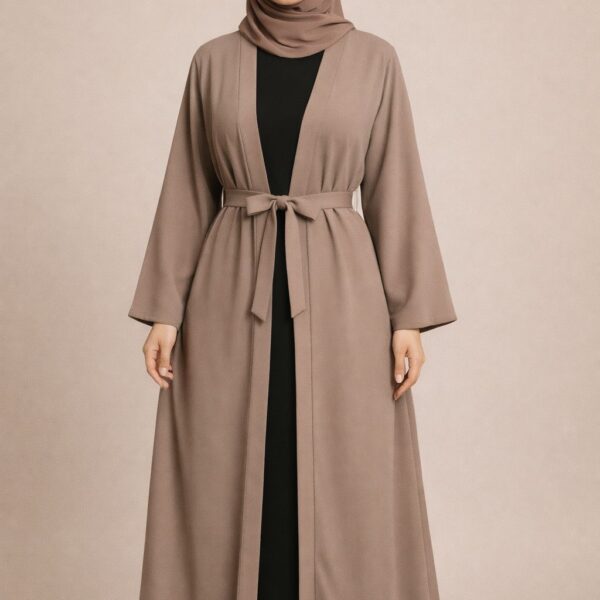 Double Layer Abaya with Belt (Mashroom turo Upper & Black Inner)